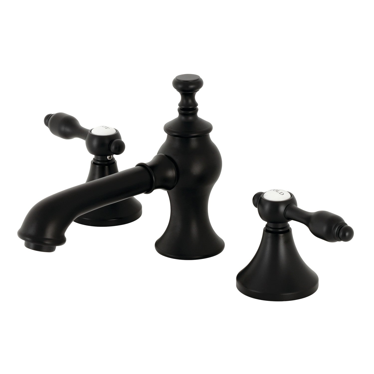 Kingston Tulare KC7060TAL - Tudor Two-Handle 3-Hole Deck Mount Widespread Bathroom Faucet with Brass Pop-Up, Matte Black — image 1